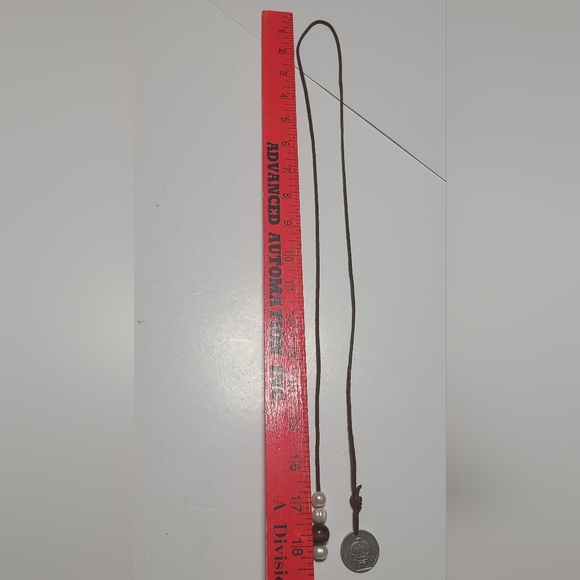 18 Inches Costa Rica Coin and Pearl's? & Leather Necklace - Picture 3 of 4